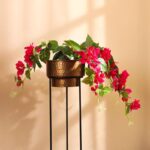 Faux Realistic Bougainvillea Flower With Black Plastic Pot