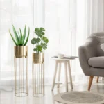 Regal Hammered Metal Planter With Tall Stand - Set Of 2 - Image 2