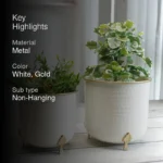 Aurea Metal Hammered Gold Rim Leaf leg Planter - Set of Two - Image 4