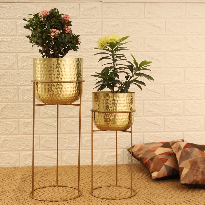 untitled-7738 Milara Allure Hammered Planter (Gold) - Set Of Two - Image 1